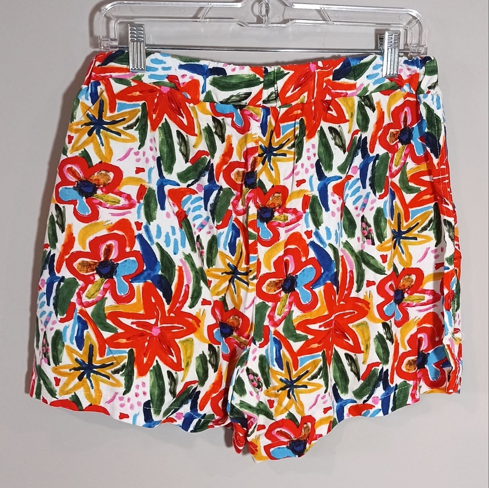 Hester & Orchard Women's Size L Multicolor Floral Shorts Linen Blend - Picture 2 of 6